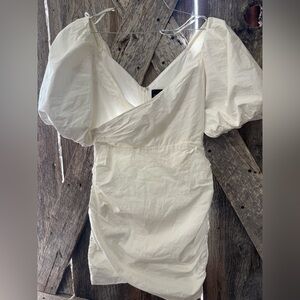 DO+BE White Cotton Puff Sleeve Mini Dress